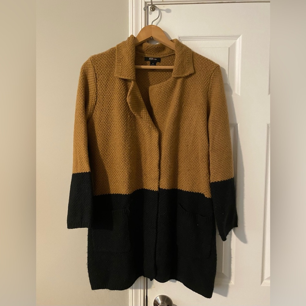 Sweater Coat Tan and Black Snap Closures